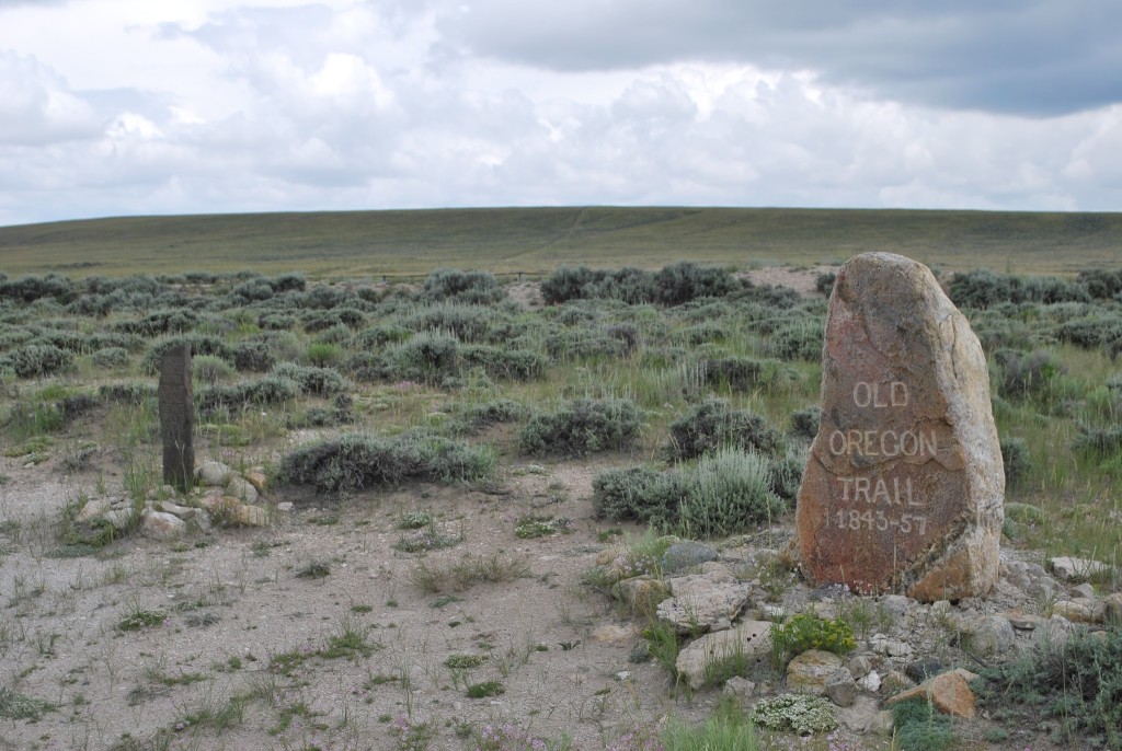 Stone markers commemorating Ezra Meeker and Narcissa Whitman.