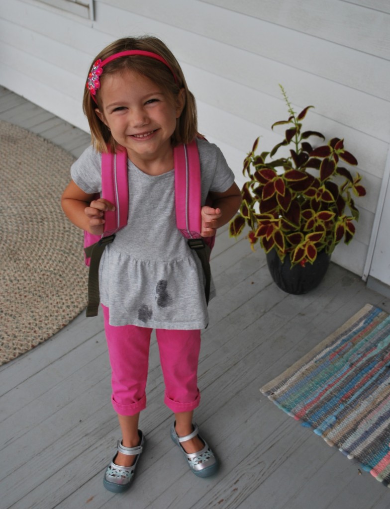 Cute little girl! ...who spilled syrup on her dress on the first day of school...